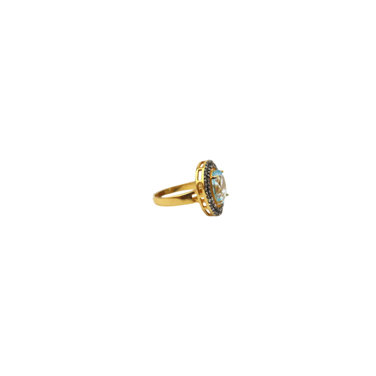 Blue Topaz & Pavé Diamond Ring