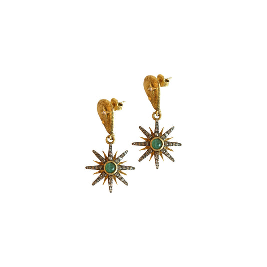 Sun emerald pave diamond earring