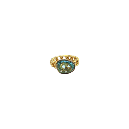 Ring  blue crystal chain link design