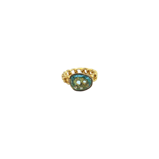 Ring  blue crystal chain link design