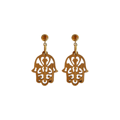 Wooden Khamsa Earring