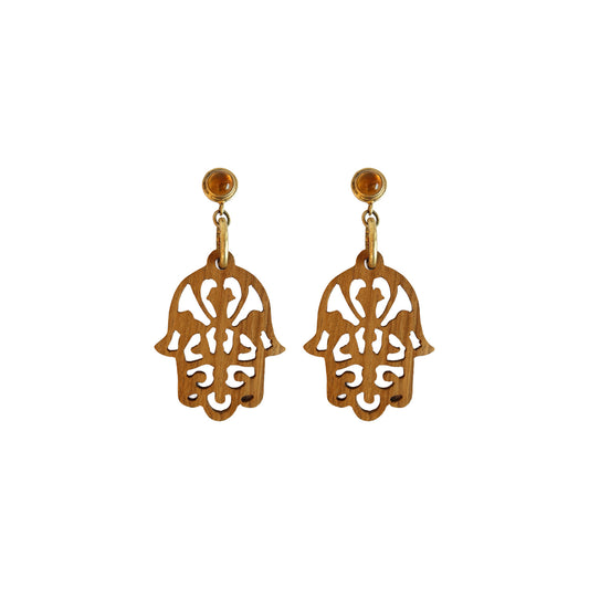 Wooden Khamsa Earring