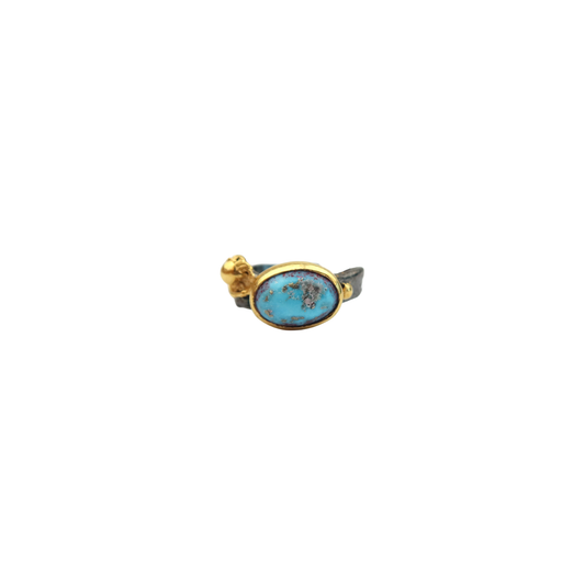 Ball Turquoise & Gold Plated Silver Ring