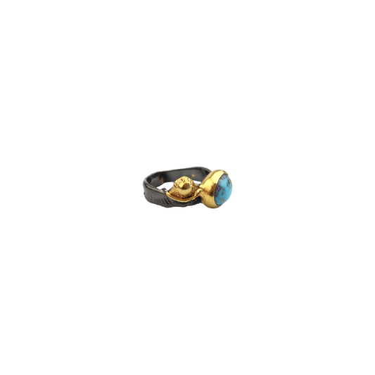Ball Turquoise & Gold Plated Silver Ring