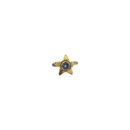 Star Aquamarine & Oxidised + Gold Plated Silver Ring