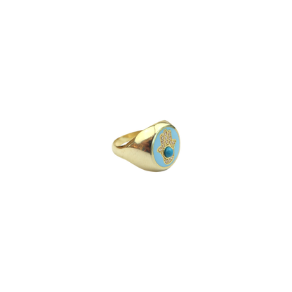 Ring Enamel round   blue khamsa