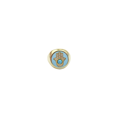 Ring Enamel round   blue khamsa