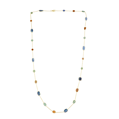 Multi Stone Long Necklace tanzanite /aqua/citrine A