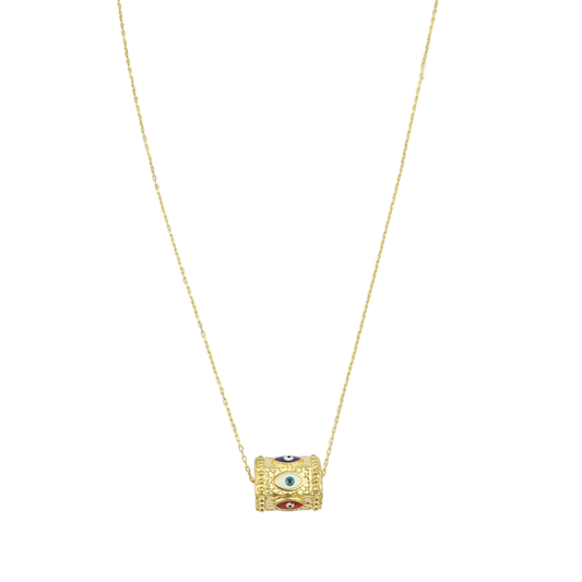 Cylinder Multi Colour Eye Pendant Necklace