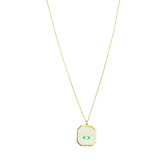 White Enamel Square Turquoise Eye Necklace