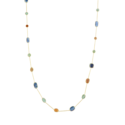 Multi Stone Long Necklace tanzanite /aqua/citrine A