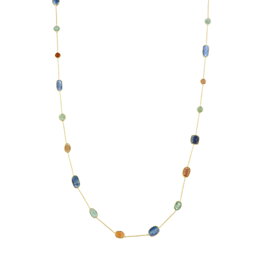 Multi Stone Long Necklace tanzanite /aqua/citrine A