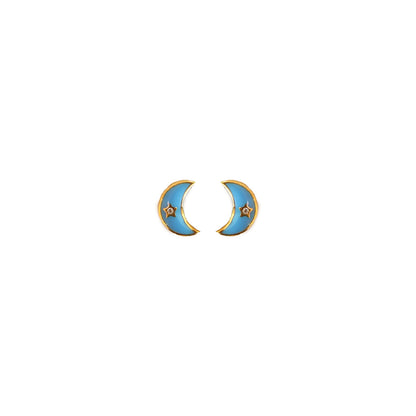 Multi Stone Enamel Studs Moon With Star