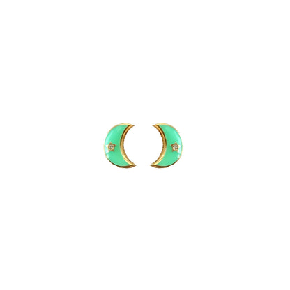 Multi Stone Enamel Studs Moon With Star