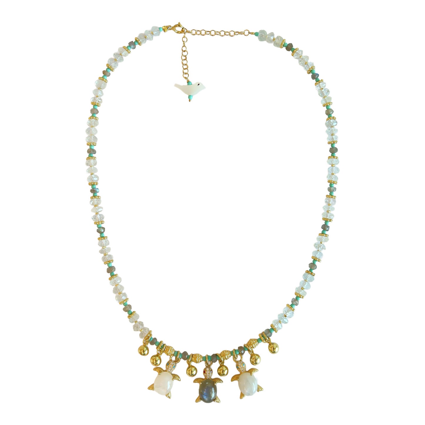 Necklace  Aquamarine/Turtle pendent  NS 2519