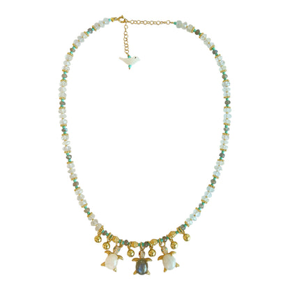 Necklace  Aquamarine/Turtle pendent  NS 2519