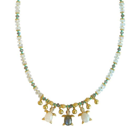 Necklace  Aquamarine/Turtle pendent  NS 2519