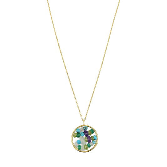 Necklace Multi stone on round pendent