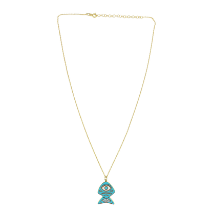 Turquoise Fish Eye Enamel Necklace