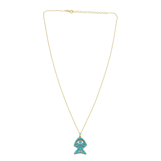 Turquoise Fish Eye Enamel Necklace