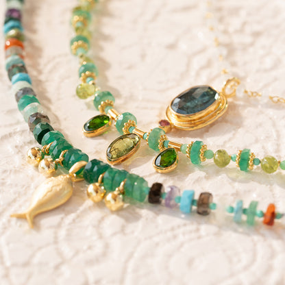 Multi Precious Stone Fish Necklace NS 2503