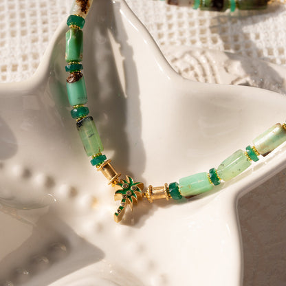 Chrysoprase | Green Enamel Palm Tree Necklace NS 2500