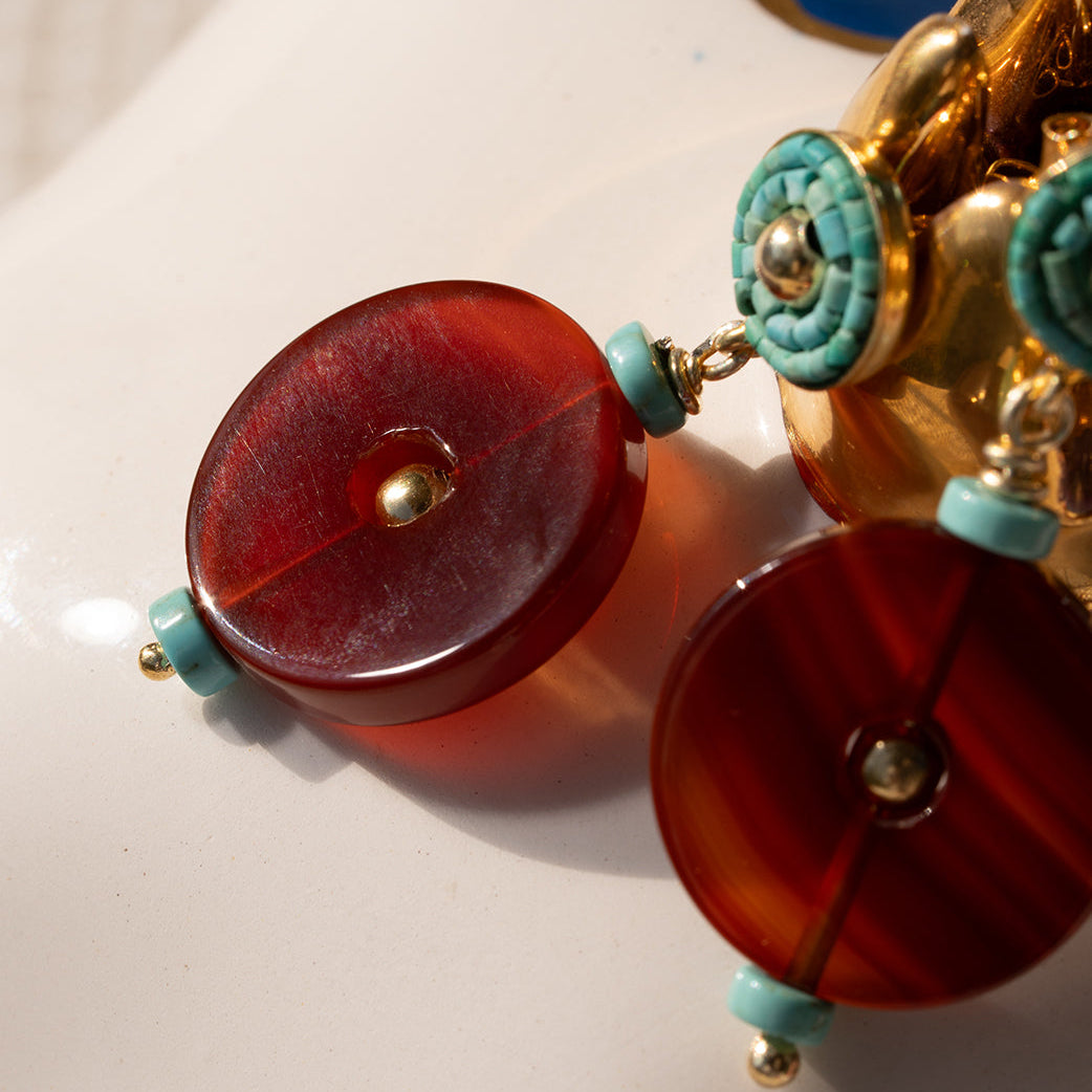 Carnelian Agate | Turquoise Earrings  ER 2521