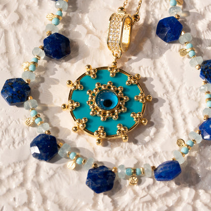 Lapis Lazuli | Blue Sapphire | Chalcedony Necklace NS 2509