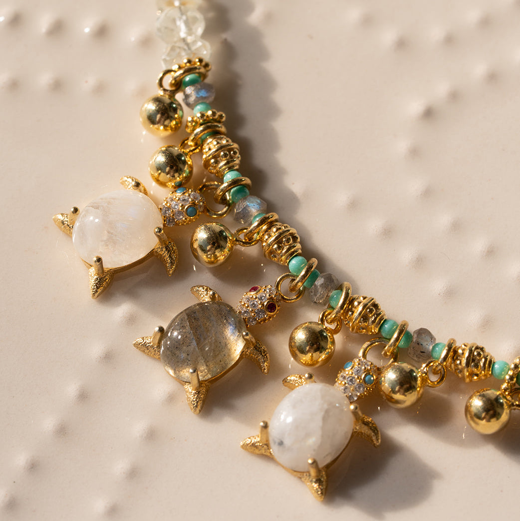 Aquamarine | Labradorite | Moonstone | Turquoise Turtle Necklace NS 2519