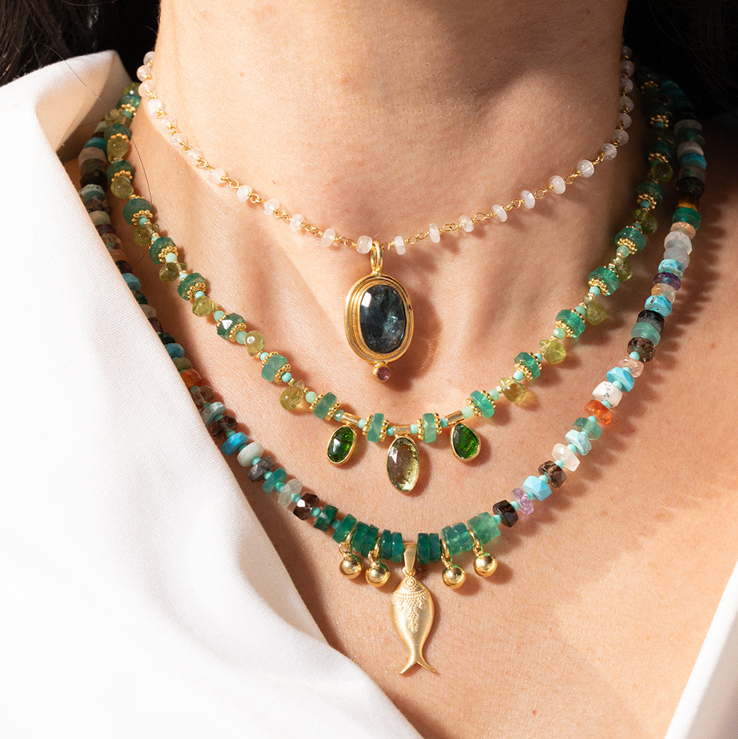 Multi Precious Stone Fish Necklace NS 2503