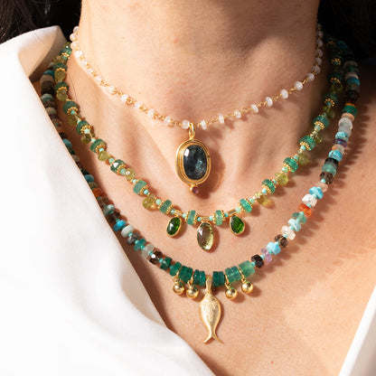 Multi Precious Stone Fish Necklace NS 2503