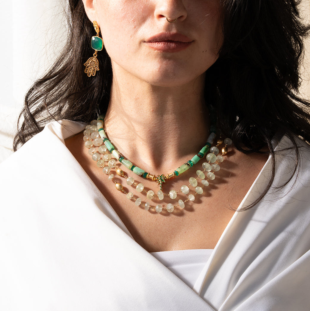 Chrysoprase | Green Enamel Palm Tree Necklace NS 2500