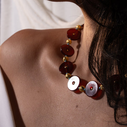 Carnelian Agate Disk | Turquoise Necklace  NS 2520