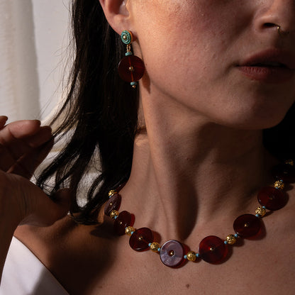Carnelian Agate Disk | Turquoise Necklace  NS 2520