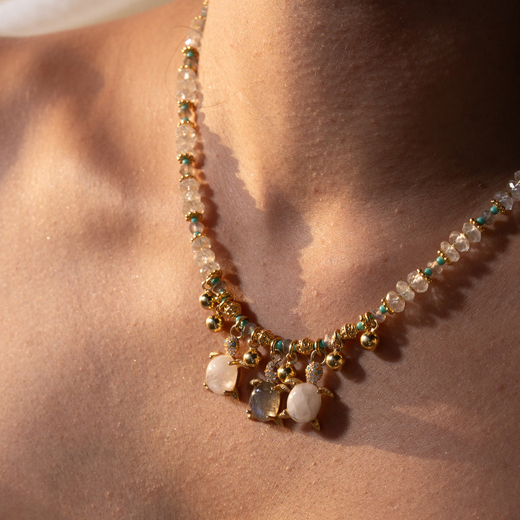 Aquamarine | Labradorite | Moonstone | Turquoise Turtle Necklace NS 2519