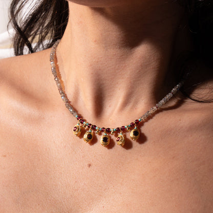 Labradorite | Red Jade | Turquoise Necklace NS 2504