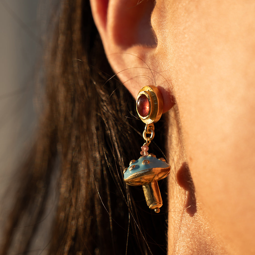 Toad Stool Enamel | Pavé Diamond Earrings  ER2471
