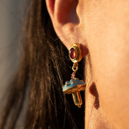 Toad Stool Enamel | Pavé Diamond Earrings  ER2471