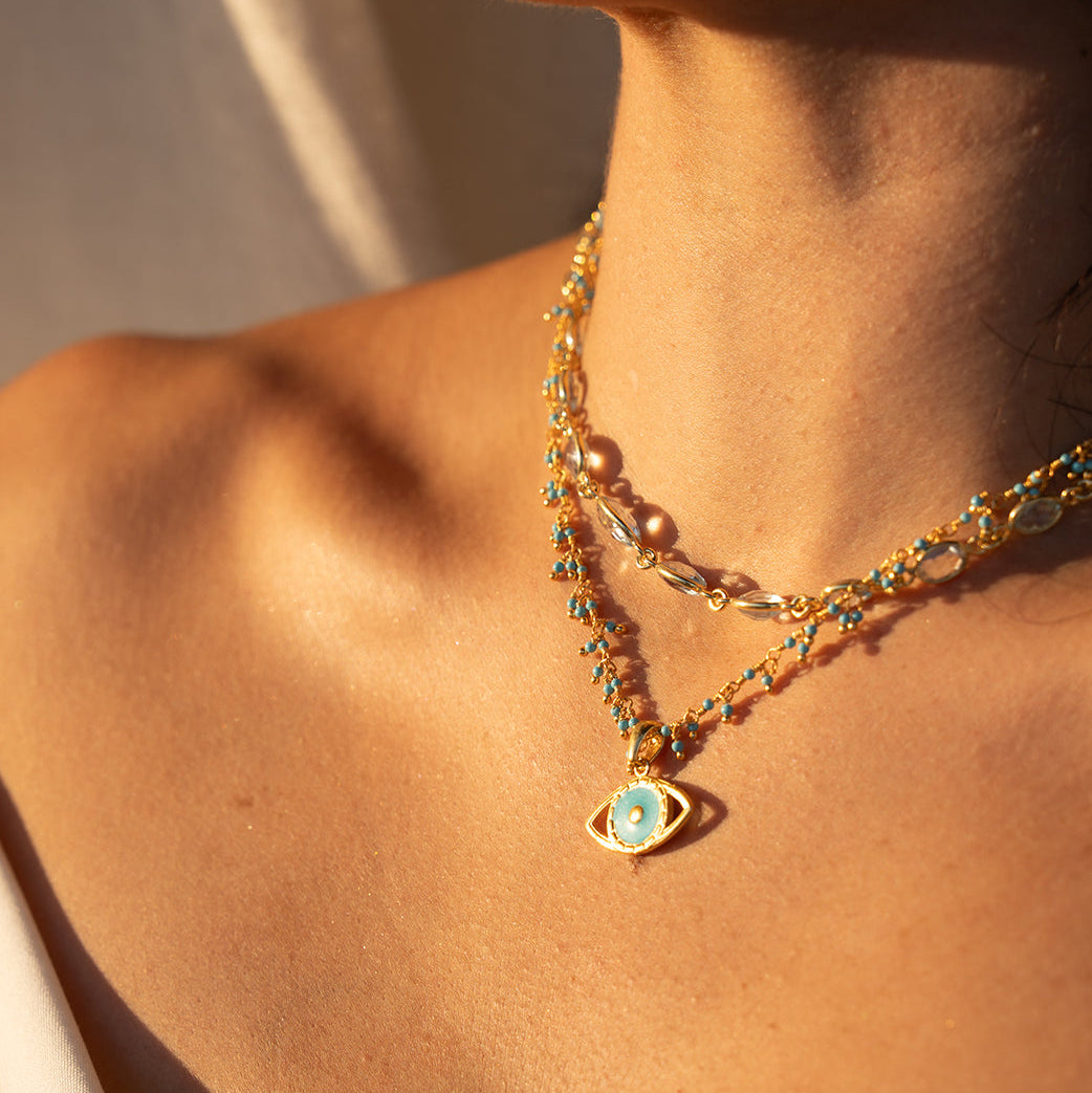 Aquamarine Faceted Long Necklace NS 2537