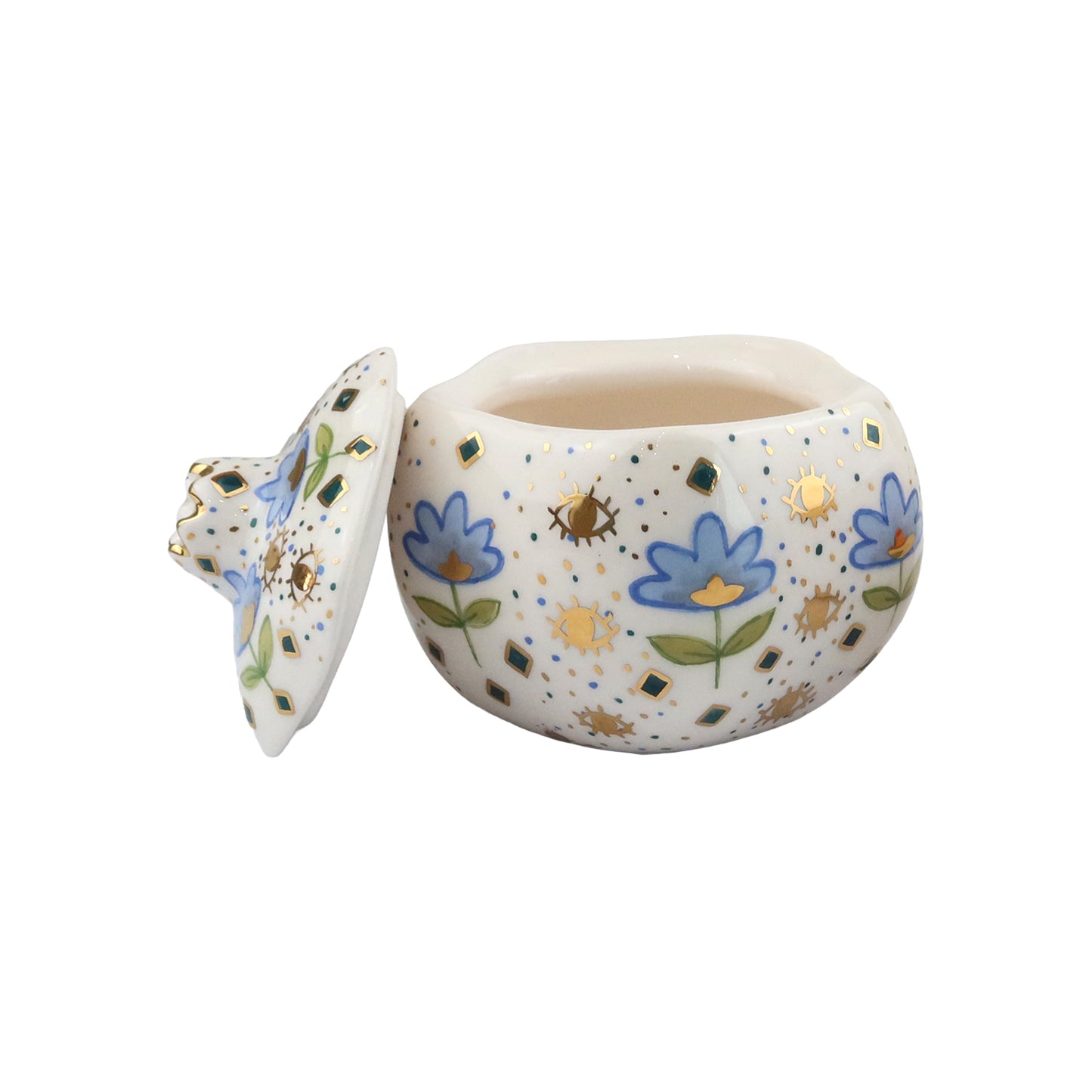 Ceramic pome  with lid flower motif