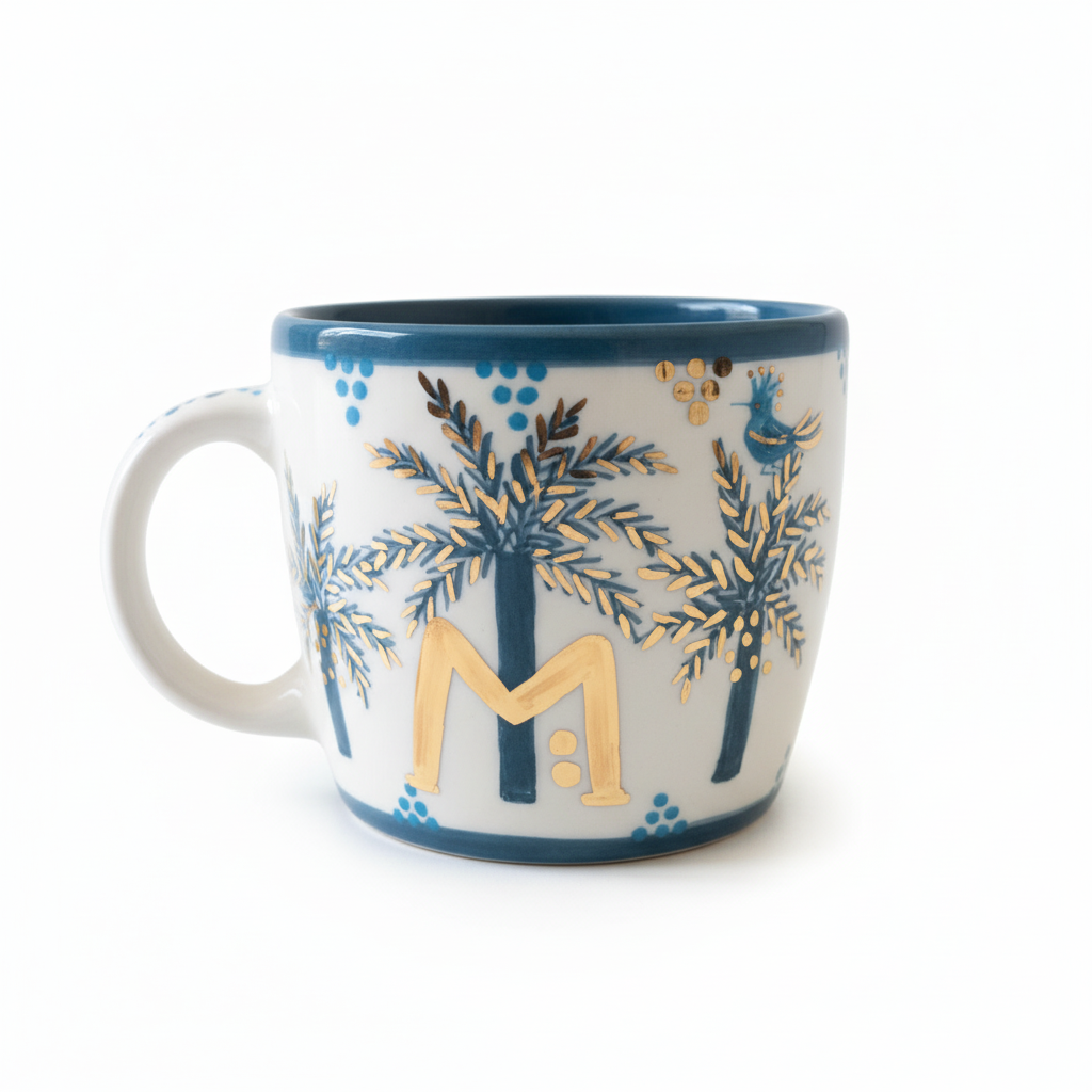 M Alphabet Palm Tree Mug Sherie Boutik