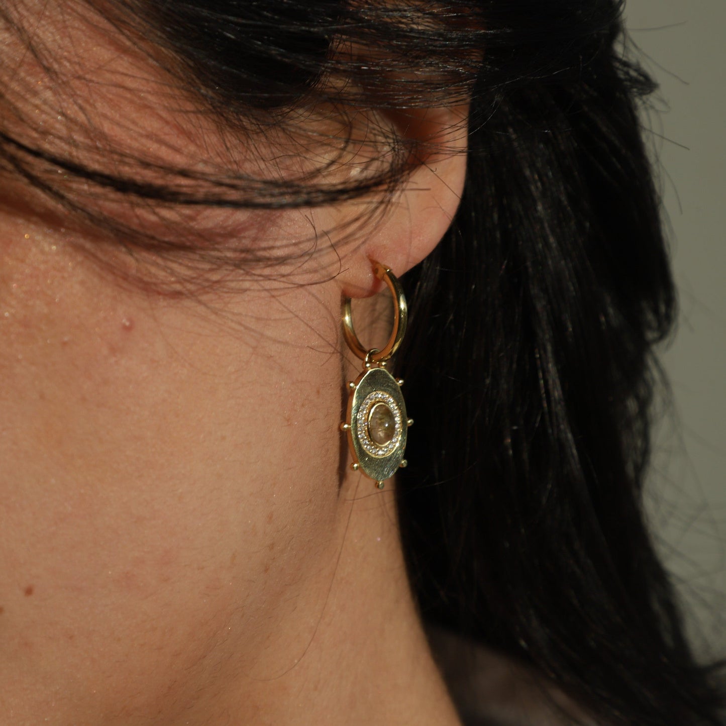 Earring Hoops oval eye crystal tourmaline