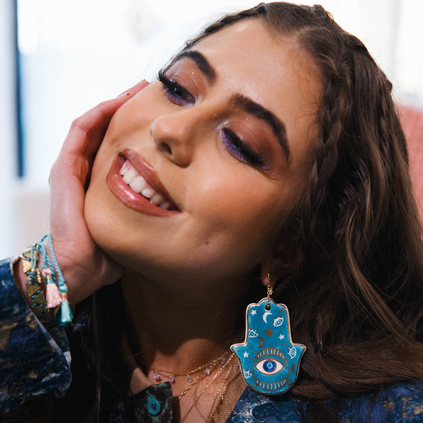 Ceramic Khamsa earring Sherie Boutik