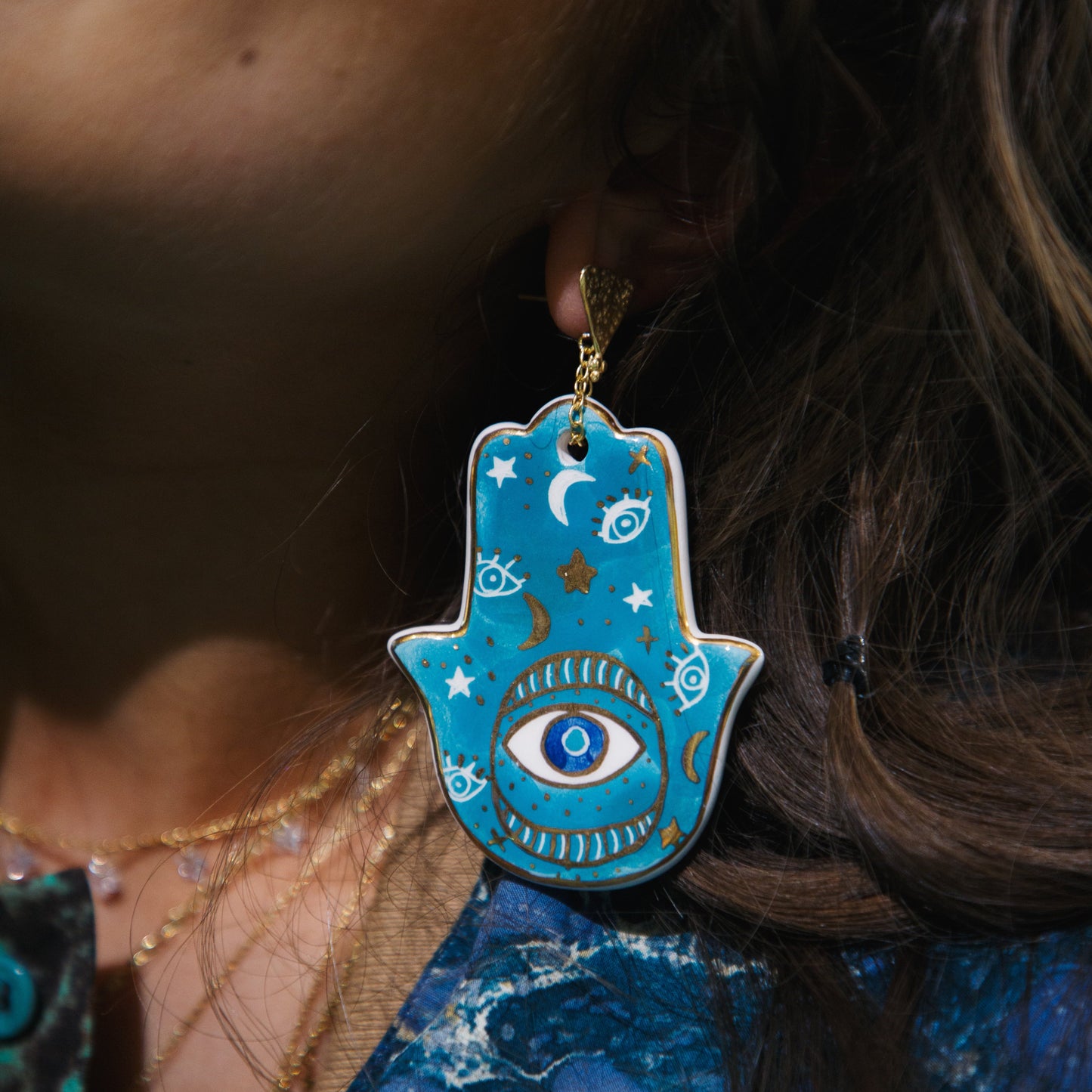 Ceramic Khamsa earring Sherie Boutik