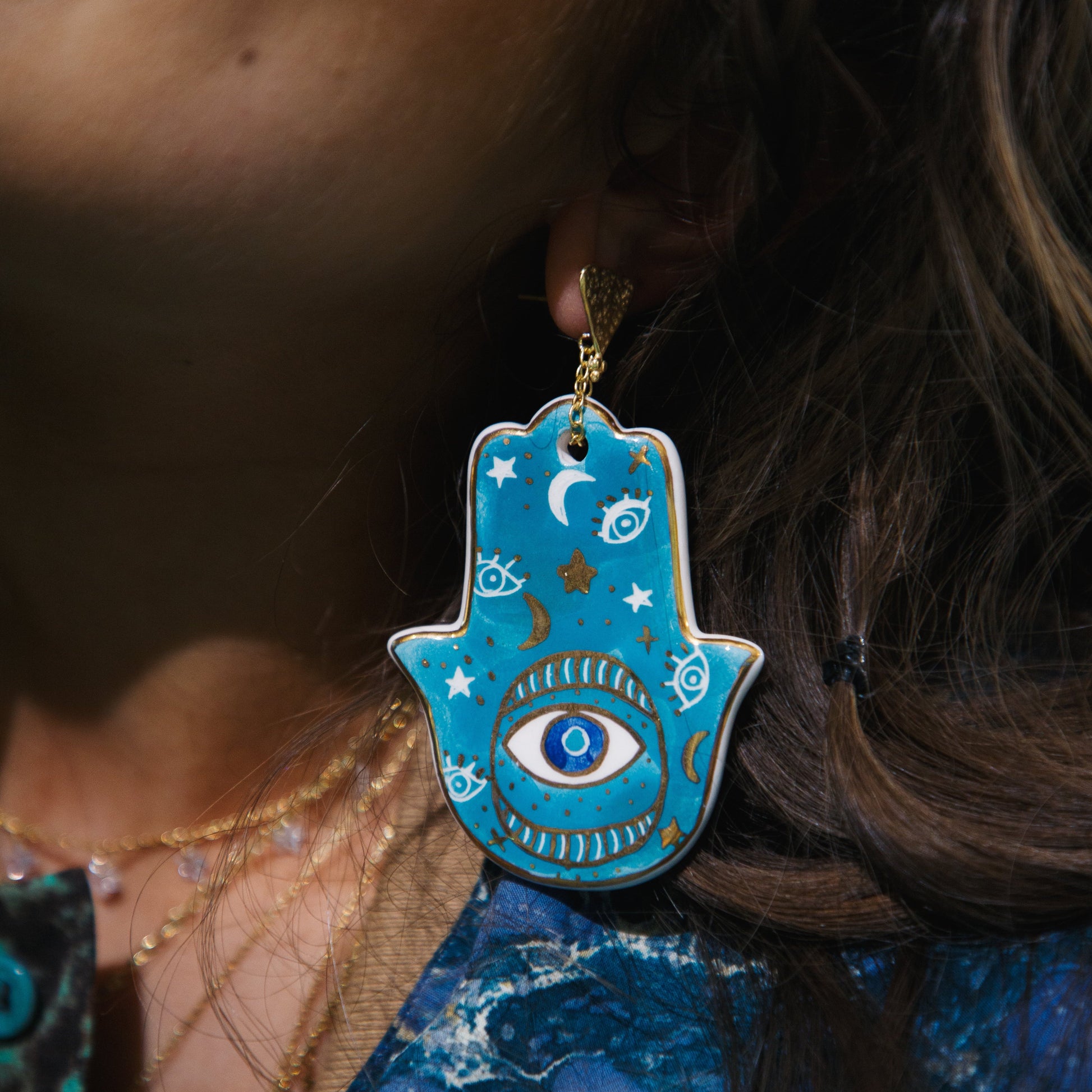 Ceramic Khamsa earring Sherie Boutik
