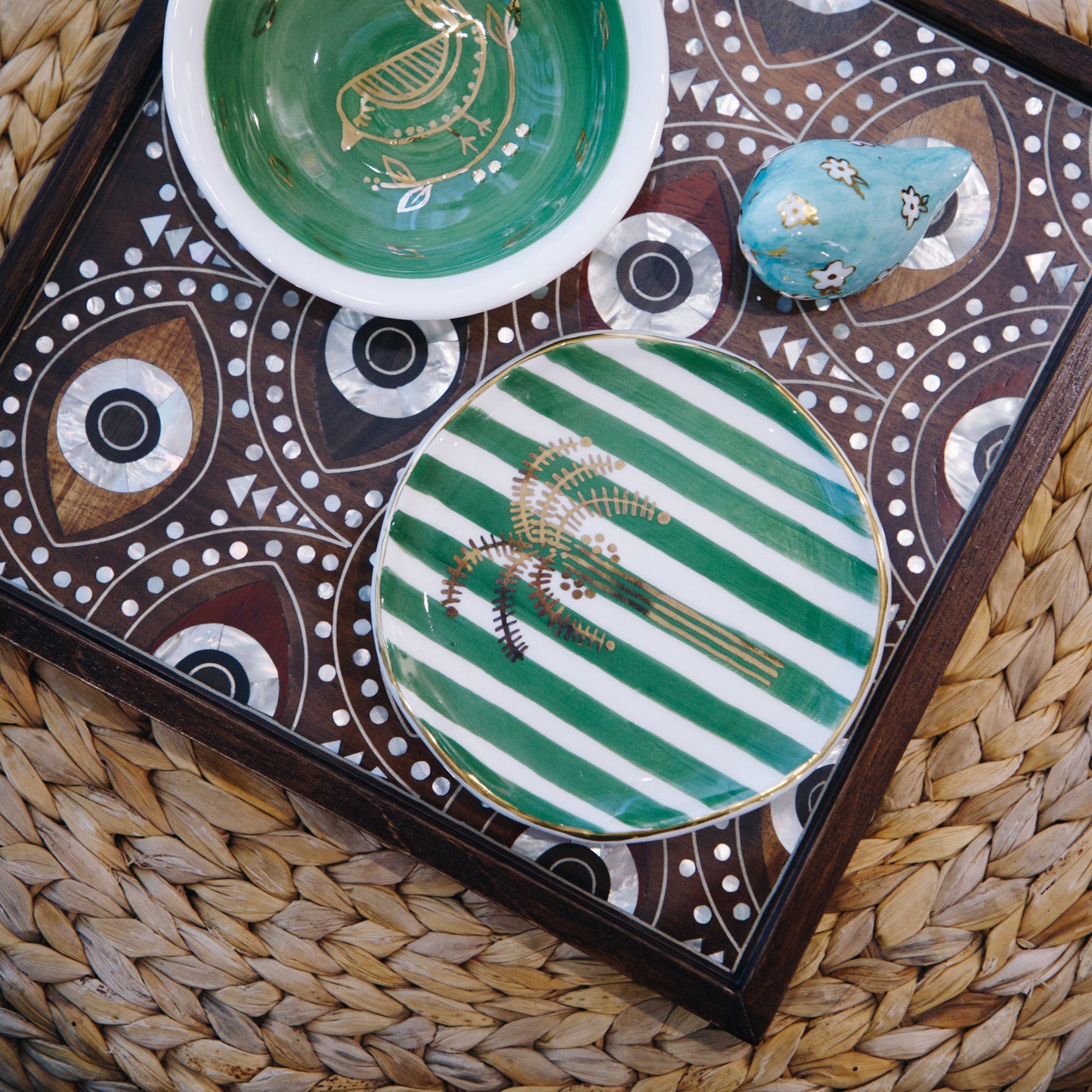 Gold Palm Tree + Saudi Green Stripe Plate / Wall Dècor Sherie Boutik