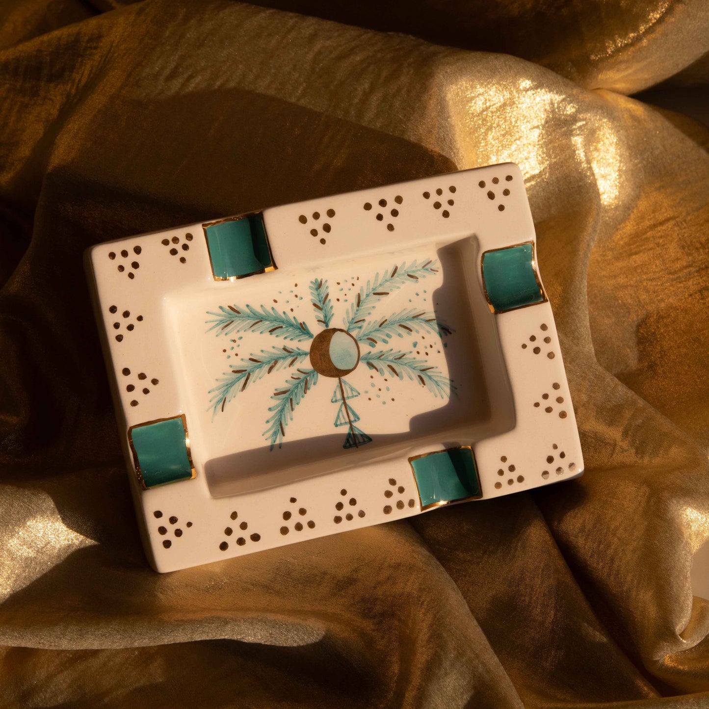 Crecent Turquoise Palm Tree Cigar Ashtray Sherie Boutik