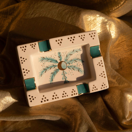 Crecent Turquoise Palm Tree Cigar Ashtray Sherie Boutik