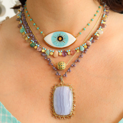 Blue lace Agate Pavé Necklace Sherie Boutik
