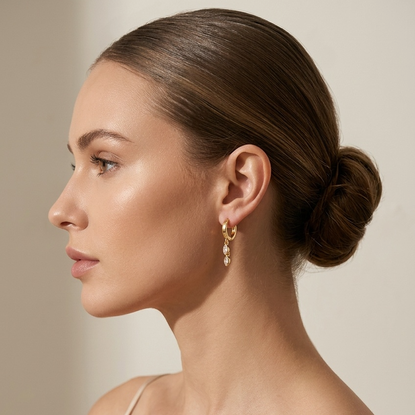 Oval Eye Hoop Charm Earrings